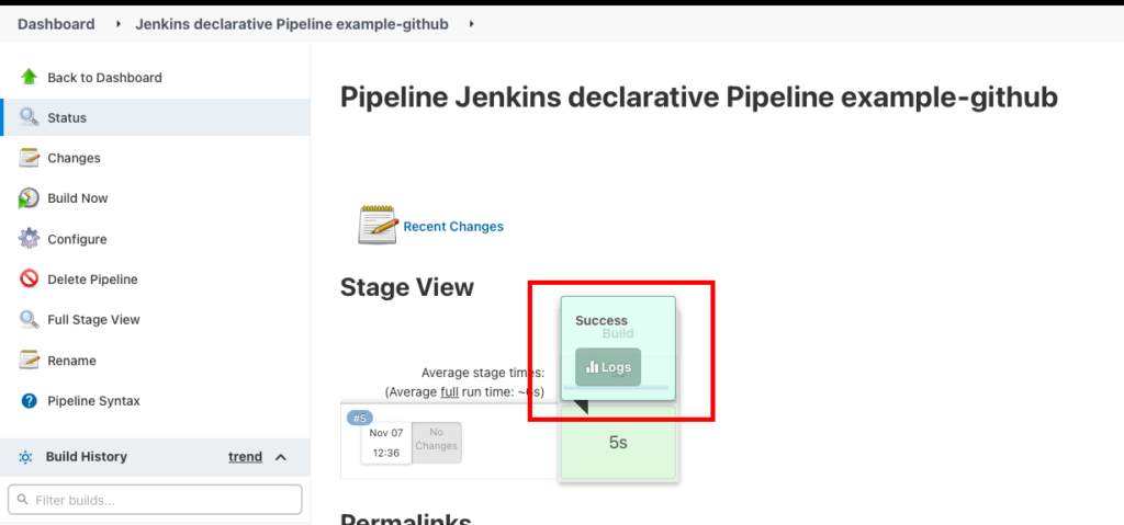 Jenkins declarative Pipeline github logs
